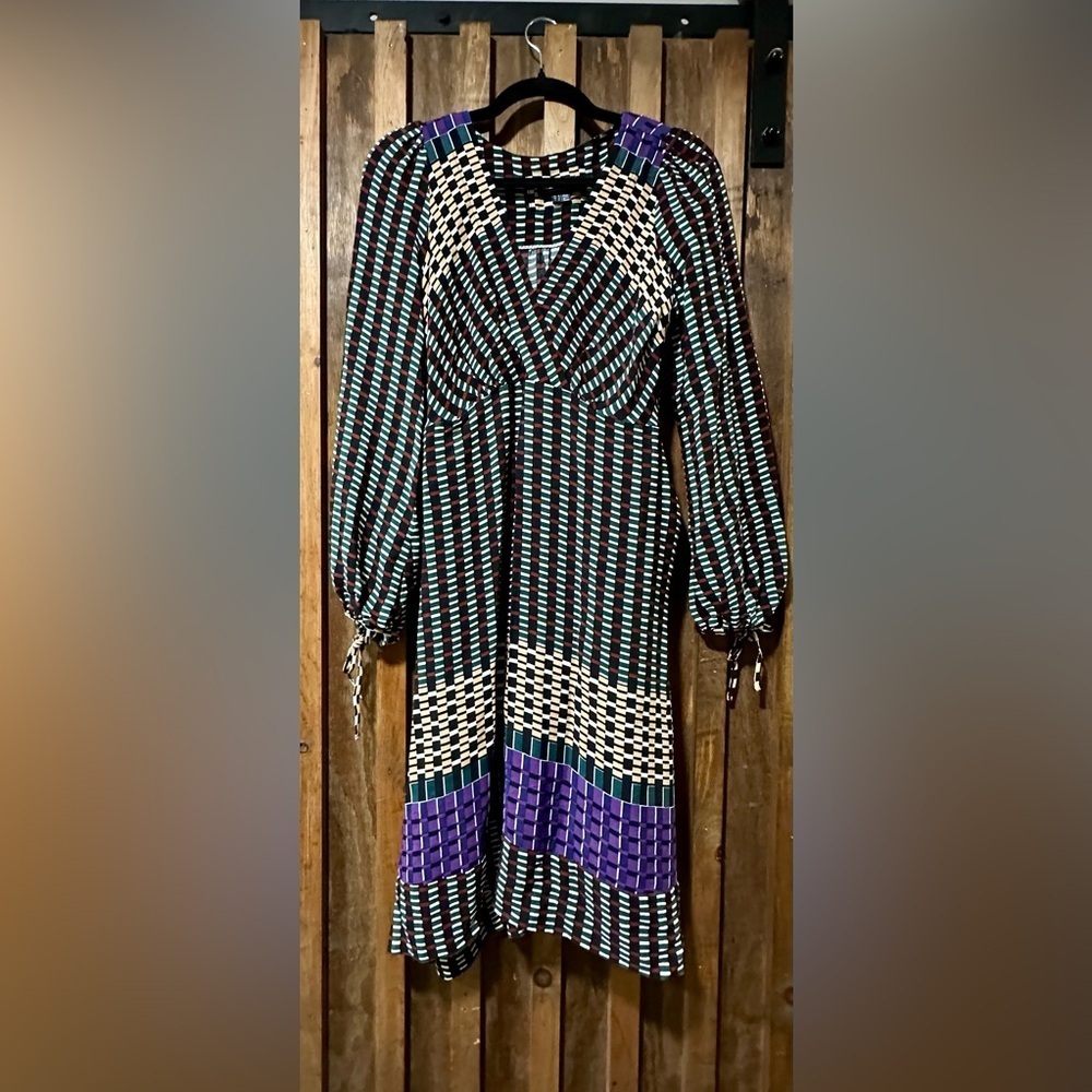 Anthropologie Maeve Black and White Bishop Sleeve Pattered Long Sleeve Dress 2